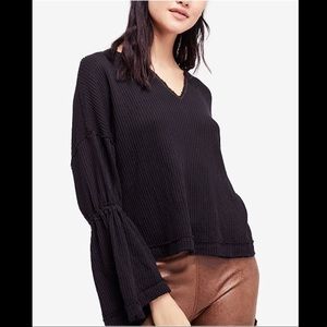 Free People Dahlia Thermal Tee Black Size S NWT